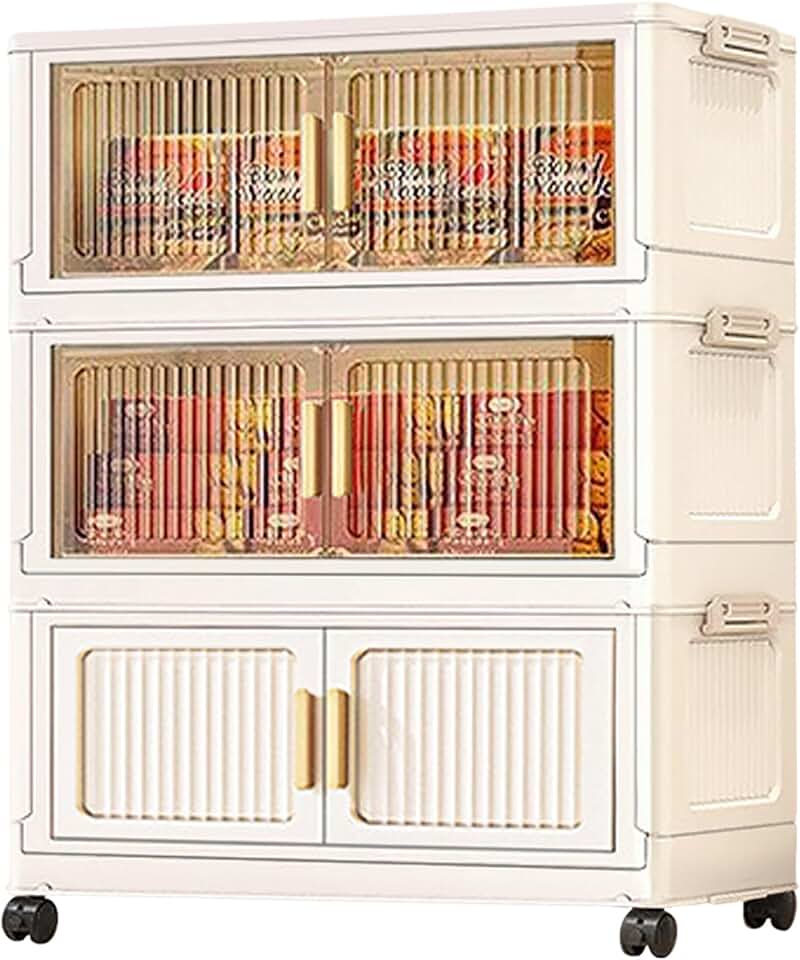 Foldable Rolling Storage Cart with Doors and Clear Windows
