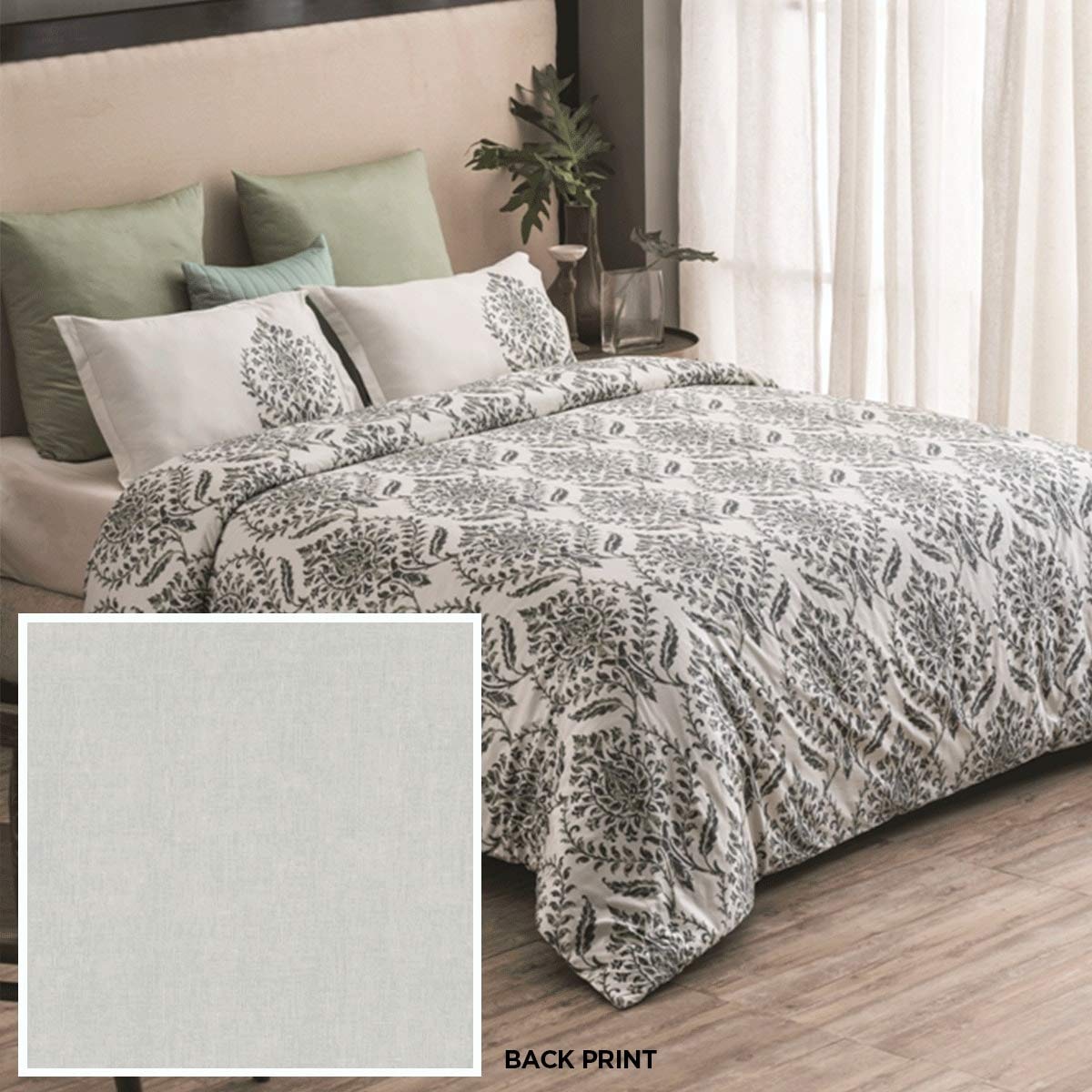 A1PDUV008-Queen Reversible Duvet Cover  Trellis Damask Cotton, Wrinkle Free 3 Piece Duvet Bedding Set with Pillow Shams and Button Closure, Green, 88 x 92  Queen