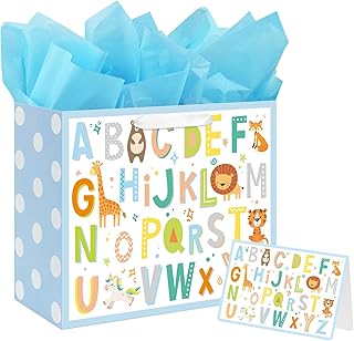Large 13-inch Baby Boy Gift Bag with Tissue and Card