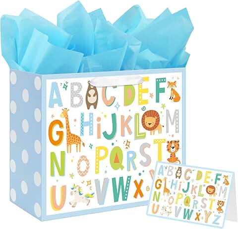Large 13-inch Baby Boy Gift Bag with Tissue and Card