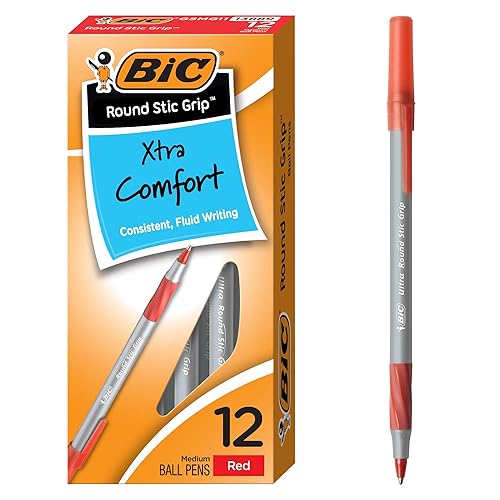 Red Ballpoint Pens with Soft Grip, 12 Pack