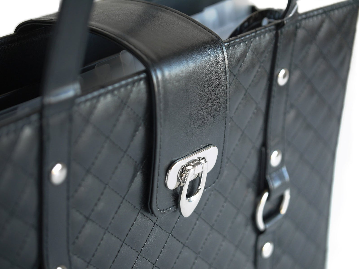 Black Leather File Organizer Tote
