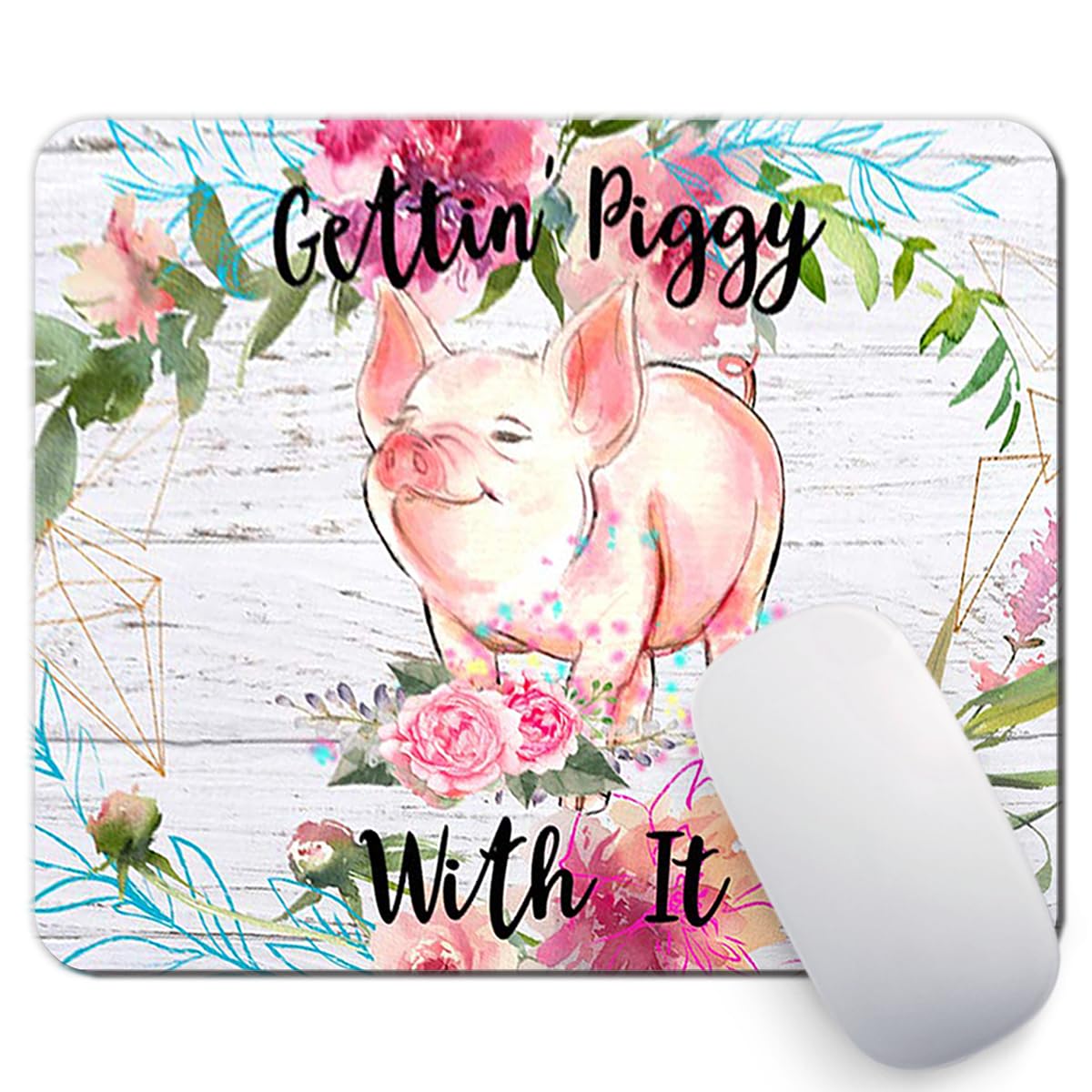 Funny pink pig mouse pad with flowers for desk decor