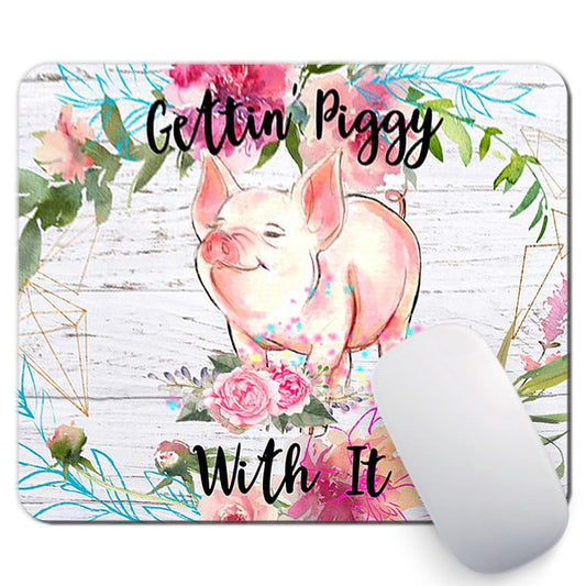 Funny pink pig mouse pad with flowers for desk decor