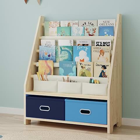 4-Tier Wooden Kids Book and Toy Shelf