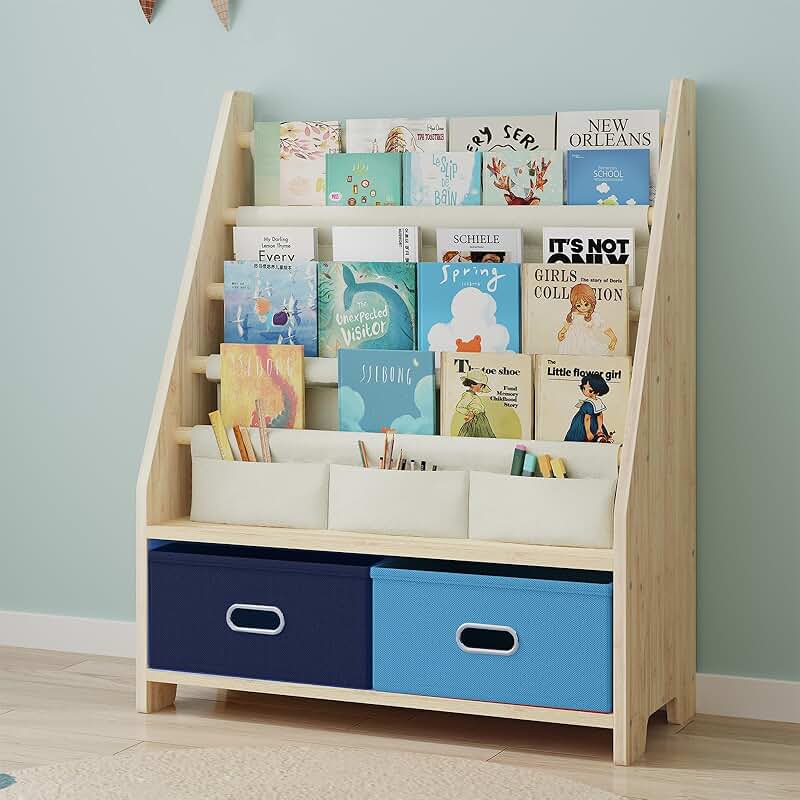 4-Tier Wooden Kids Book and Toy Shelf