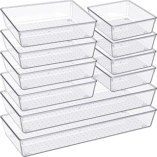10 Pack Clear Drawer Organizer Trays for Bathroom, Bedroom, Kitchen