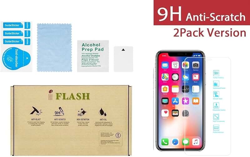 Two Pack Crystal Clear Tempered Glass Screen Protectors for iPhone X, XS, 11 Pro