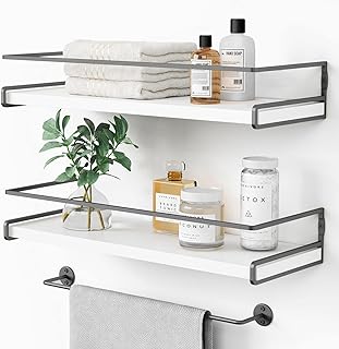 White Floating Shelves for Bathroom and Kitchen, Set of 2