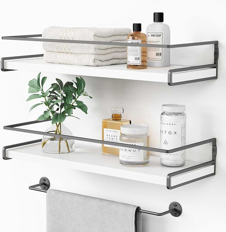 White Floating Shelves for Bathroom and Kitchen, Set of 2