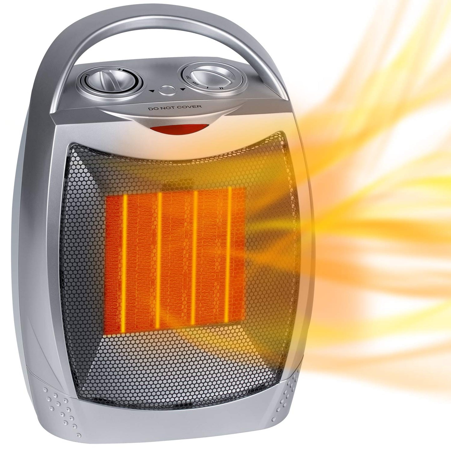 Portable Electric Space Heater 1500W/750W Personal Room Heater with Thermostat, Small Desk Ceramic Heater with Tip Over and Overheat Protection ETL for Office Indoor Bedroom  Silver