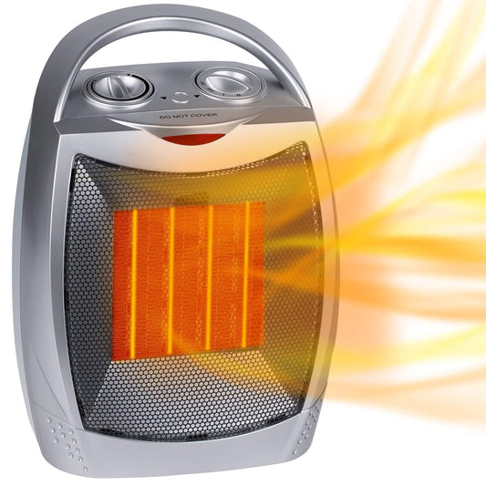 Portable Electric Space Heater 1500W/750W Personal Room Heater with Thermostat, Small Desk Ceramic Heater with Tip Over and Overheat Protection ETL for Office Indoor Bedroom  Silver