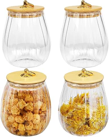 Set of 4 Small Glass Storage Jars with Bamboo Lids