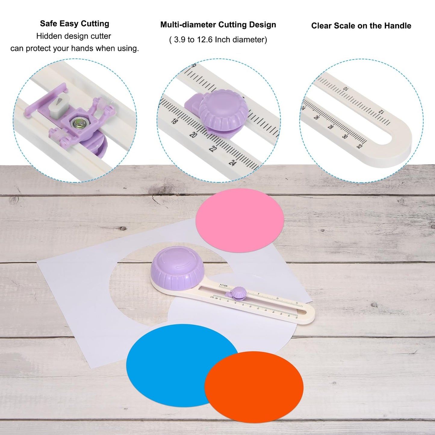 Purple Circular Rotary Paper Trimmer 7x22cm with 3 Blades