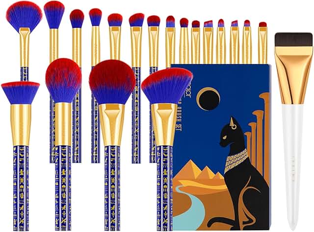 19-Piece Egyptian Style Makeup Brush Set for Face and Blending