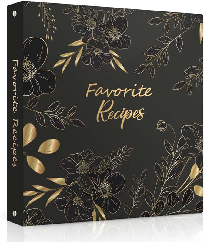 Black floral recipe binder with sleeves and dividers