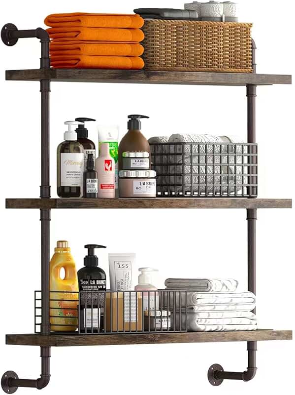 3-Tier Rustic Pipe Shelf for Kitchen and Home