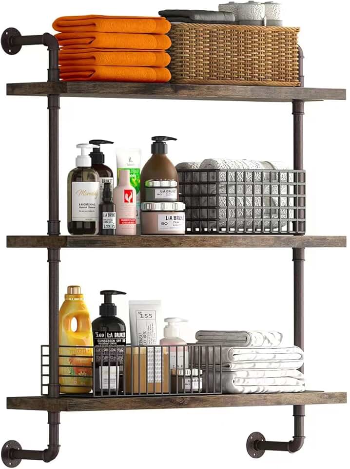 3-Tier Rustic Pipe Shelf for Kitchen and Home