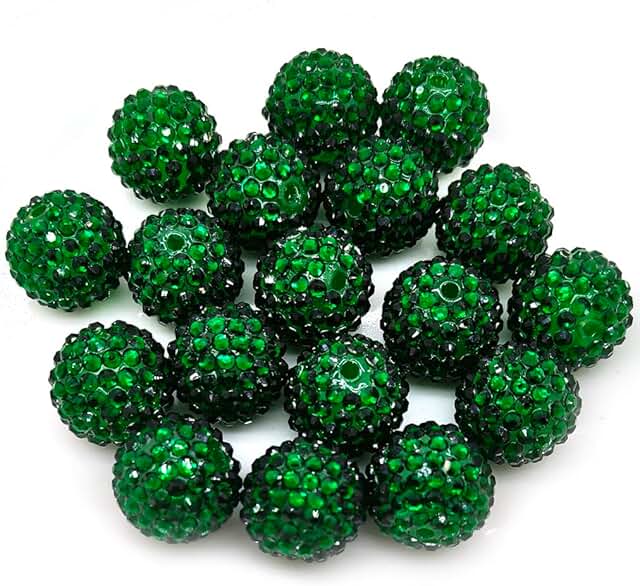 50pcs 20mm Dark Green Rhinestone Disco Ball Beads