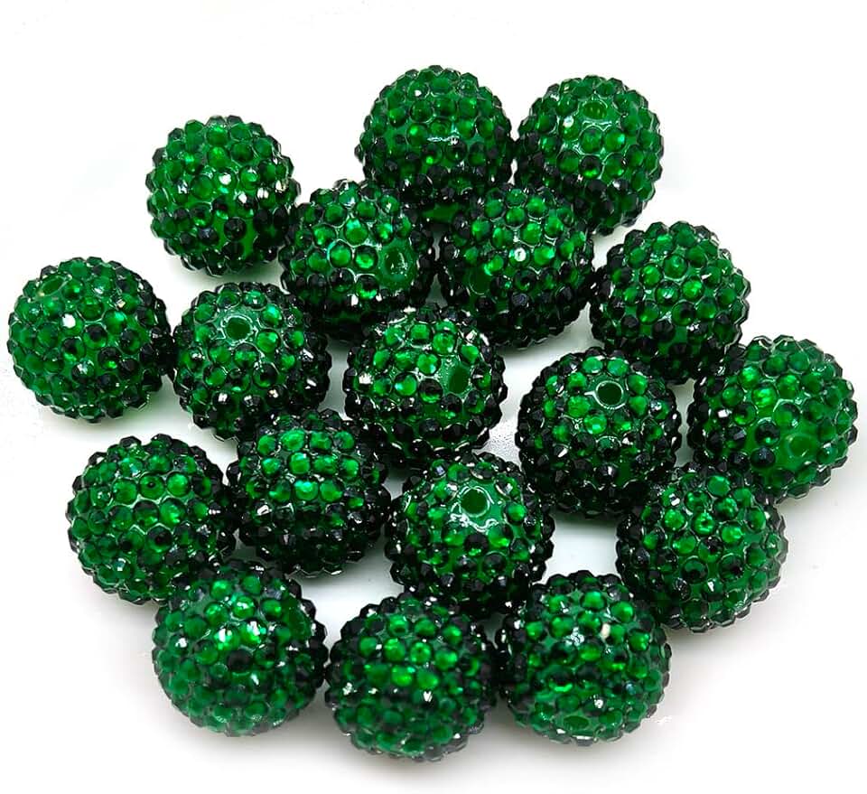 50pcs 20mm Dark Green Rhinestone Disco Ball Beads