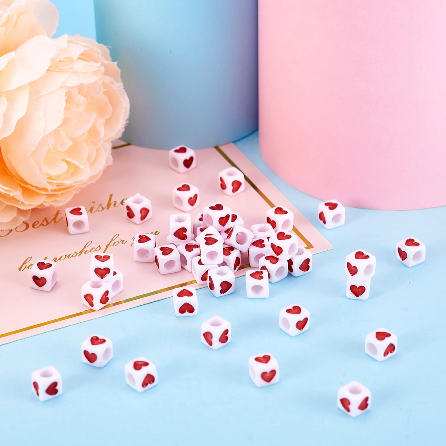 White Acrylic Heart Cube Beads for Jewelry Making