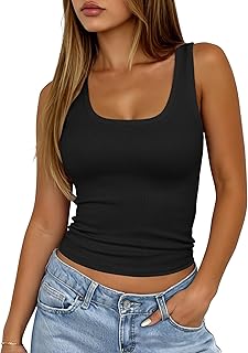 Ribbed Square Neck Sleeveless Crop Top for Women