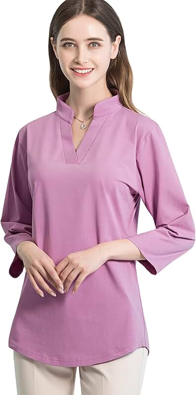 Women's 3/4 Sleeve V Neck Loose Cotton Tunic Top