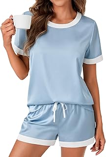 Women's Satin Pajama Set with Short Sleeves and Shorts