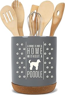 Large ceramic utensil holder with pawprint design in slate grey
