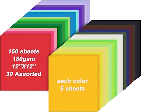 150 Sheets of 12x12 Colored Cardstock in 30 Assorted Colors