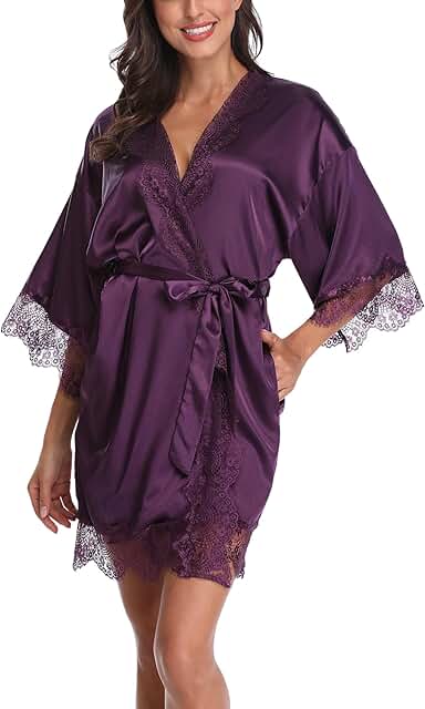 Women's Satin Lace Trim Short Robe for Wedding