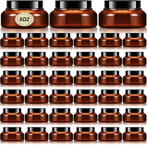 36 Amber 5 oz Wide-mouth Leakproof Plastic Jars with Lids