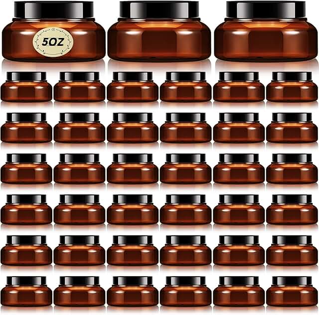 36 Amber 5 oz Wide-mouth Leakproof Plastic Jars with Lids