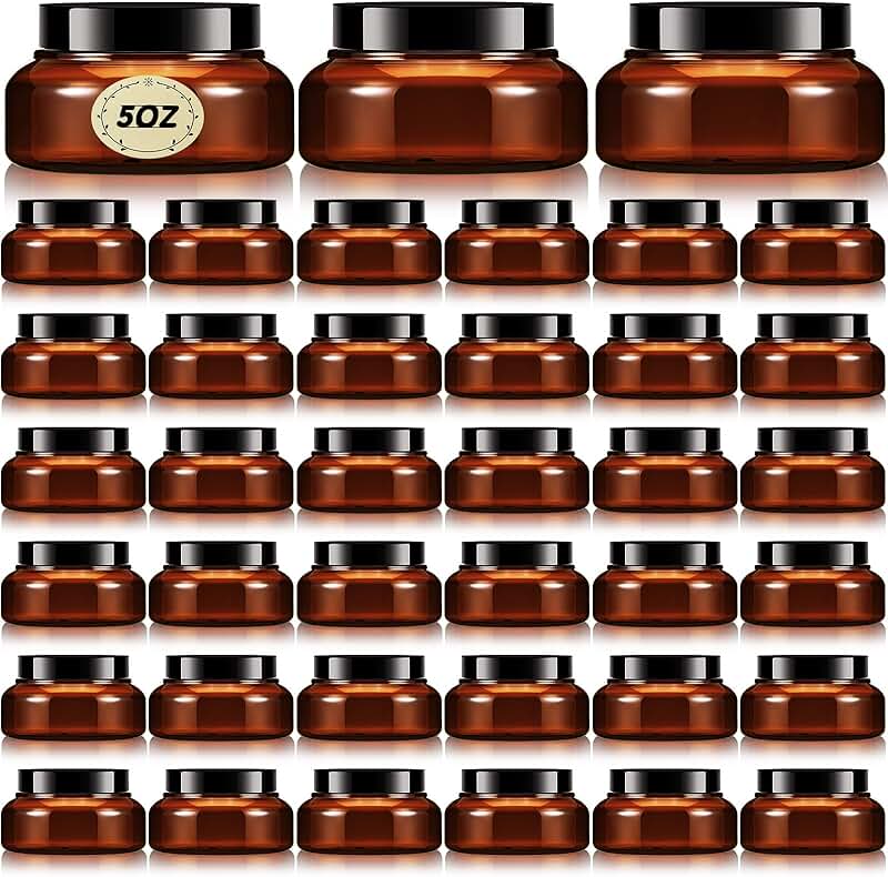 36 Amber 5 oz Wide-mouth Leakproof Plastic Jars with Lids