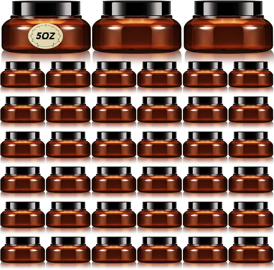 36 Amber 5 oz Wide-mouth Leakproof Plastic Jars with Lids