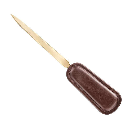 Chocolate Brown Leather Letter Opener with Gold Blade