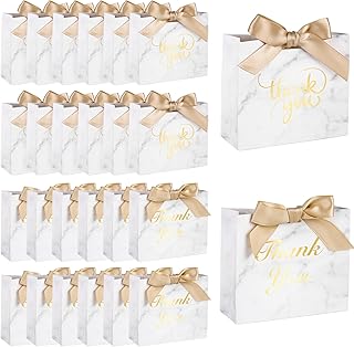 24 White Mini Gift Bags with Bows for Parties