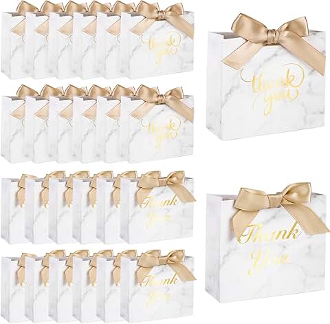 24 White Mini Gift Bags with Bows for Parties