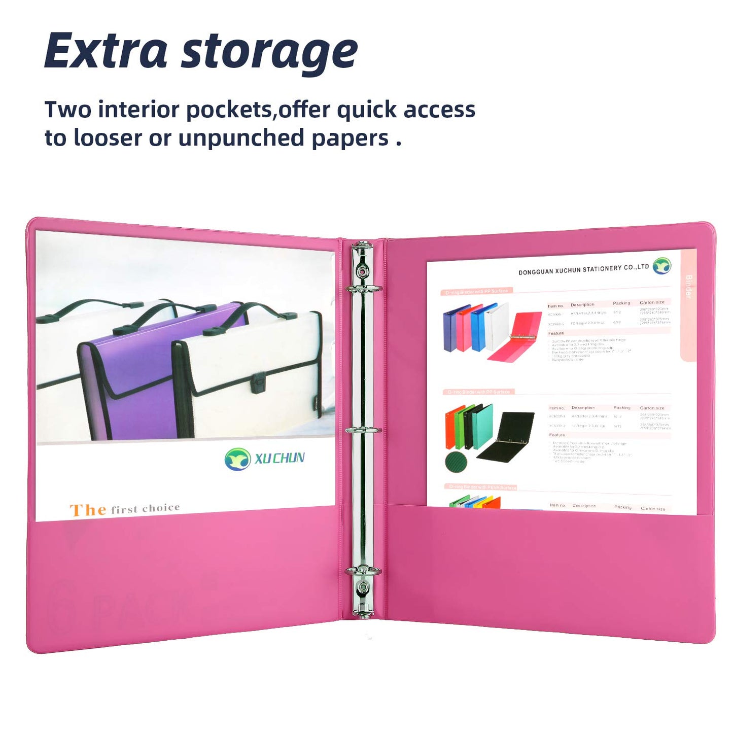 3-Ring Clear View Binders with Pockets, 6 Pack