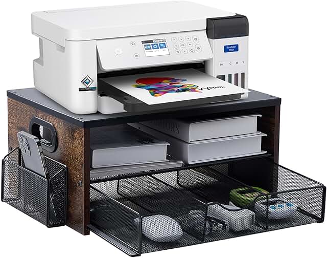 Desktop printer stand with storage shelves and organizer