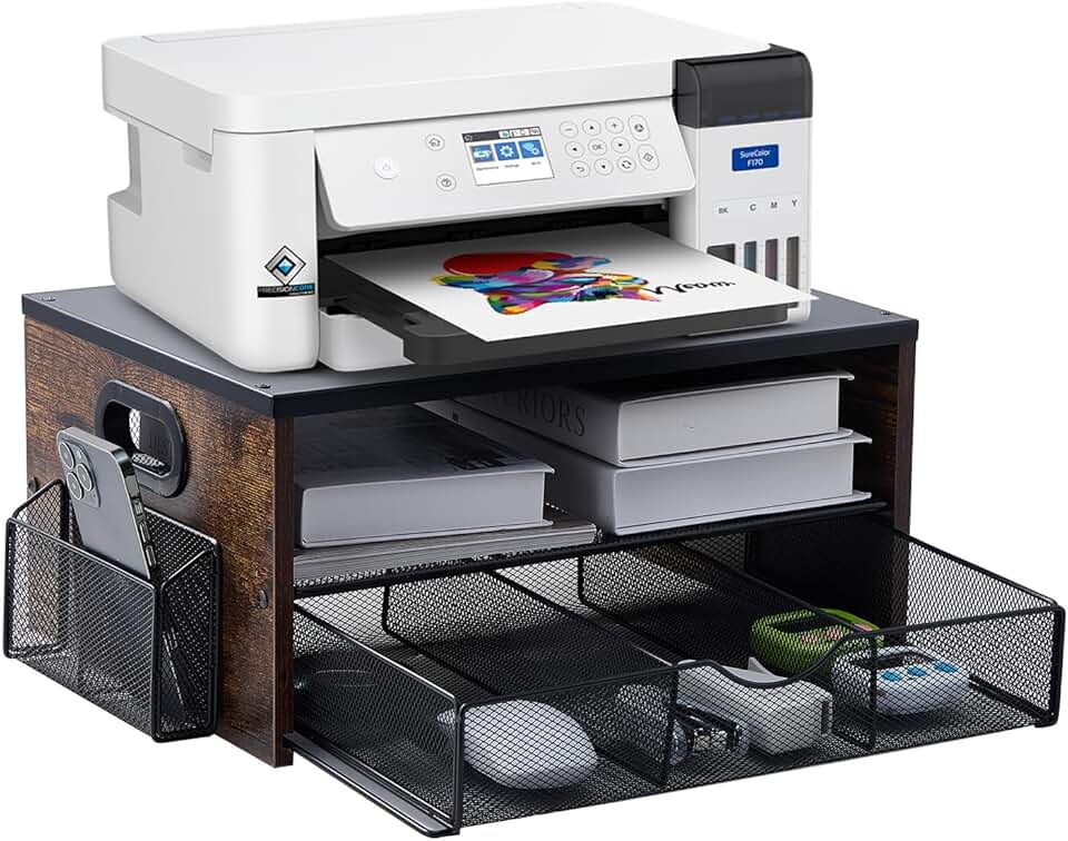 Desktop printer stand with storage shelves and organizer