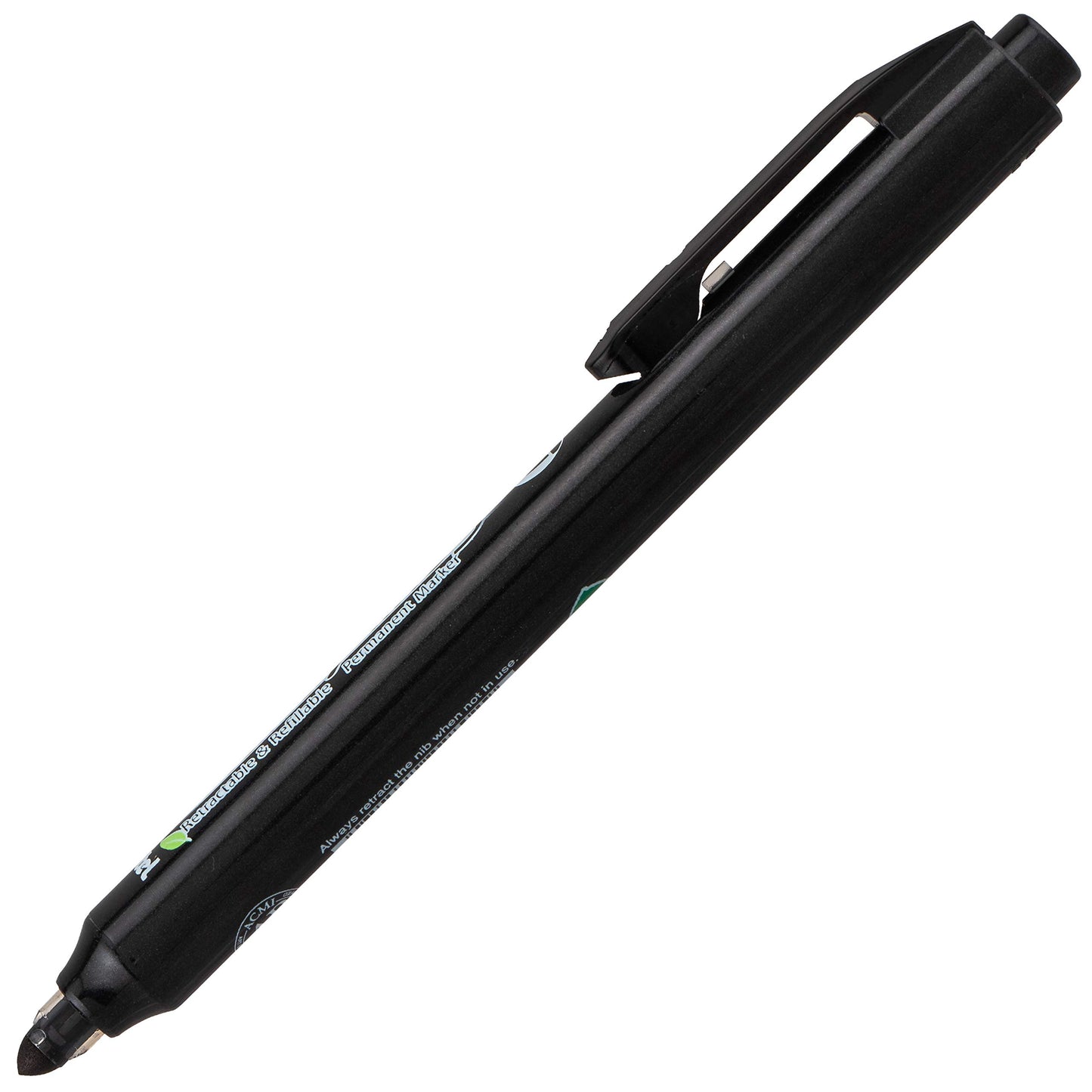 Refillable Black Permanent Marker, Bullet Tip, 12 Pack