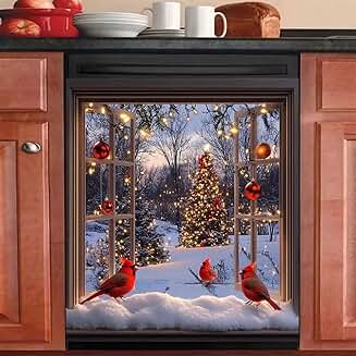 Snowy Window Dishwasher Magnet Cover for Christmas Seasons