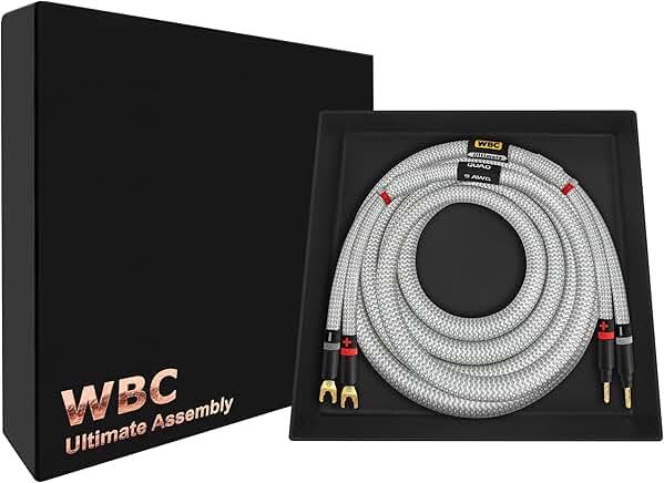 6 Foot 9 AWG OFC Audiophile Speaker Cable with Gold Banana & Spade Plugs