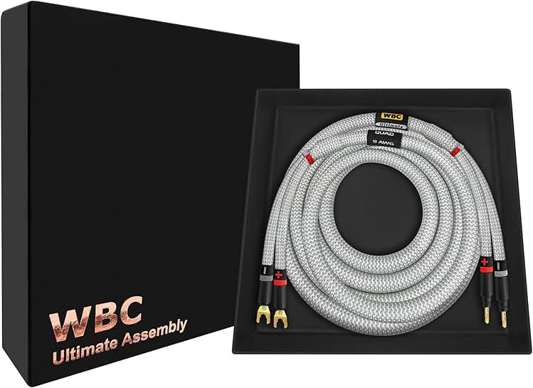 6 Foot 9 AWG OFC Audiophile Speaker Cable with Gold Banana & Spade Plugs