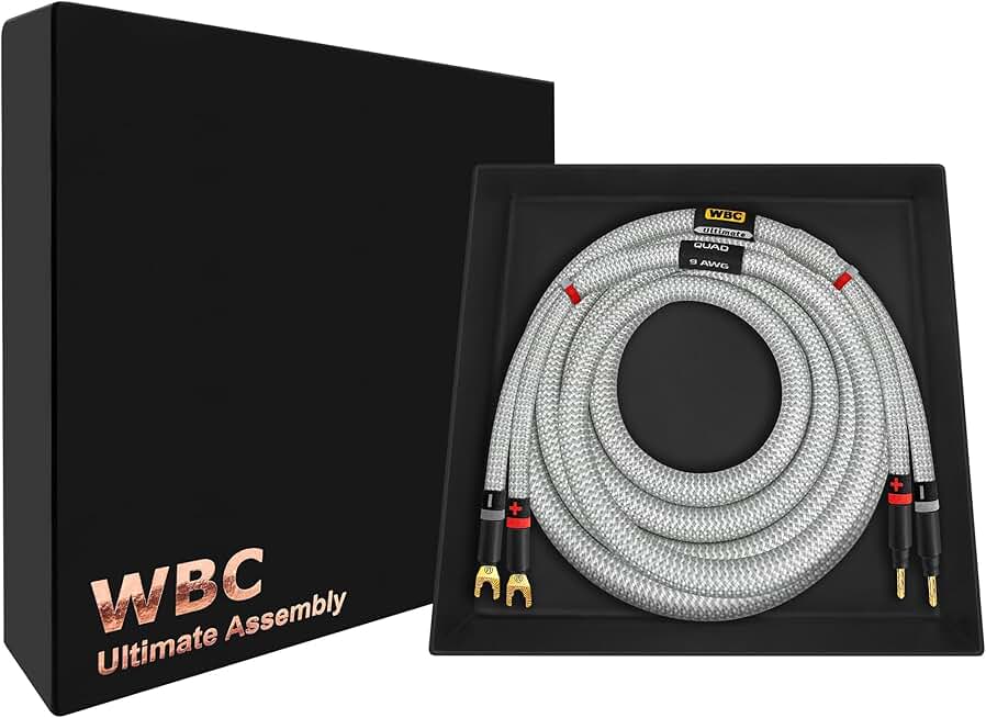 6 Foot 9 AWG OFC Audiophile Speaker Cable with Gold Banana & Spade Plugs