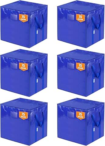 Six large zipper storage bags with handles
