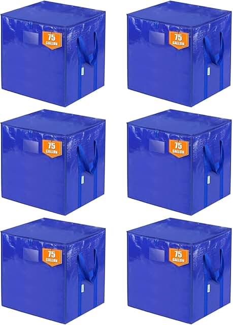 Six large zipper storage bags with handles