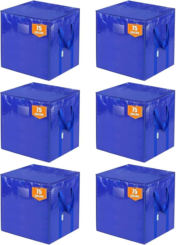 Six large zipper storage bags with handles