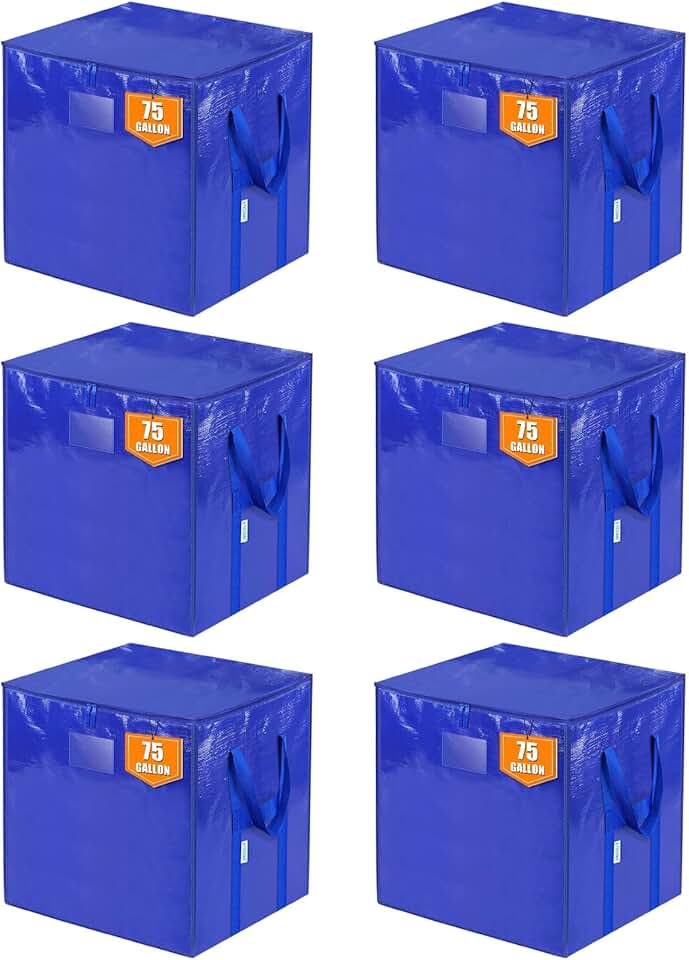 Six large zipper storage bags with handles